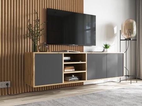 Wisząca szafka RTV APOLLO Loft 150 cm  Dąb wotan/grafit MAT1