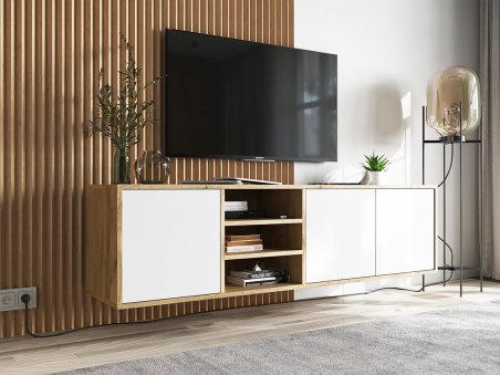 Wisząca szafka RTV APOLLO Loft 150 cm  Dąb wotan/biały MAT1