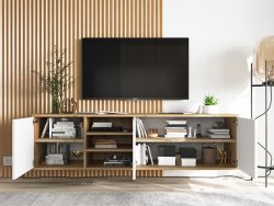 Wisząca Szafka RTV Loft APOLLO 150 cm, Biała/Dąb Wotan, Dobra Cena, Sklep Online | Meble Lindner