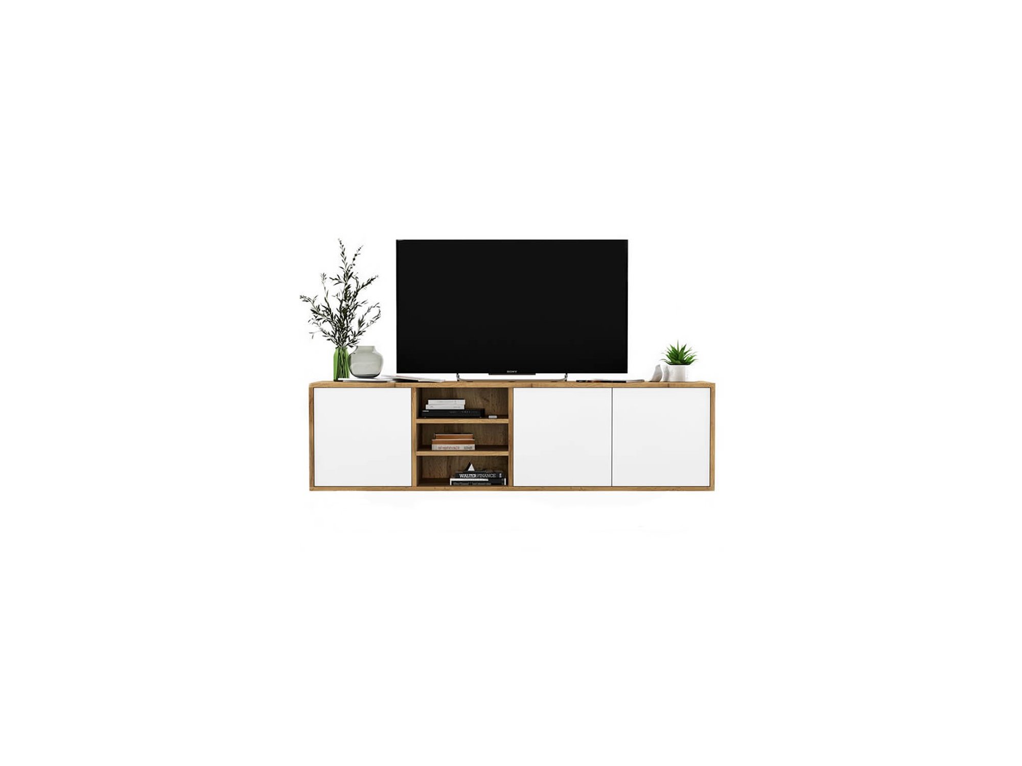 Wisząca Szafka RTV Loft APOLLO 150 cm, Biała/Dąb Wotan, Dobra Cena, Sklep Online | Meble Lindner