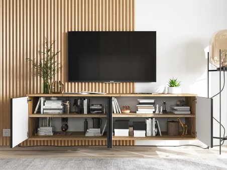 Wisząca Szafka RTV Loft 150 cm APOLLO 2 Dąb Wotan/Czarny MAT, Dobra Cena, Sklep Online2