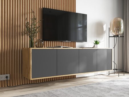 Wisząca Szafka RTV APOLLO 2 Loft Industrialna 150 cm Dąb wotan/grafit MAT1