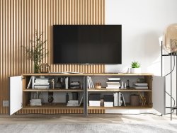 Wisząca Szafka RTV APOLLO 2 Loft Industrialna 150 cm Dąb wotan/grafit MAT