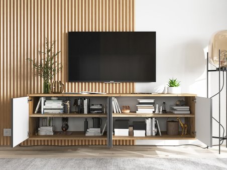 Wisząca Szafka RTV APOLLO 2 Loft Industrialna 150 cm Dąb wotan/grafit MAT2