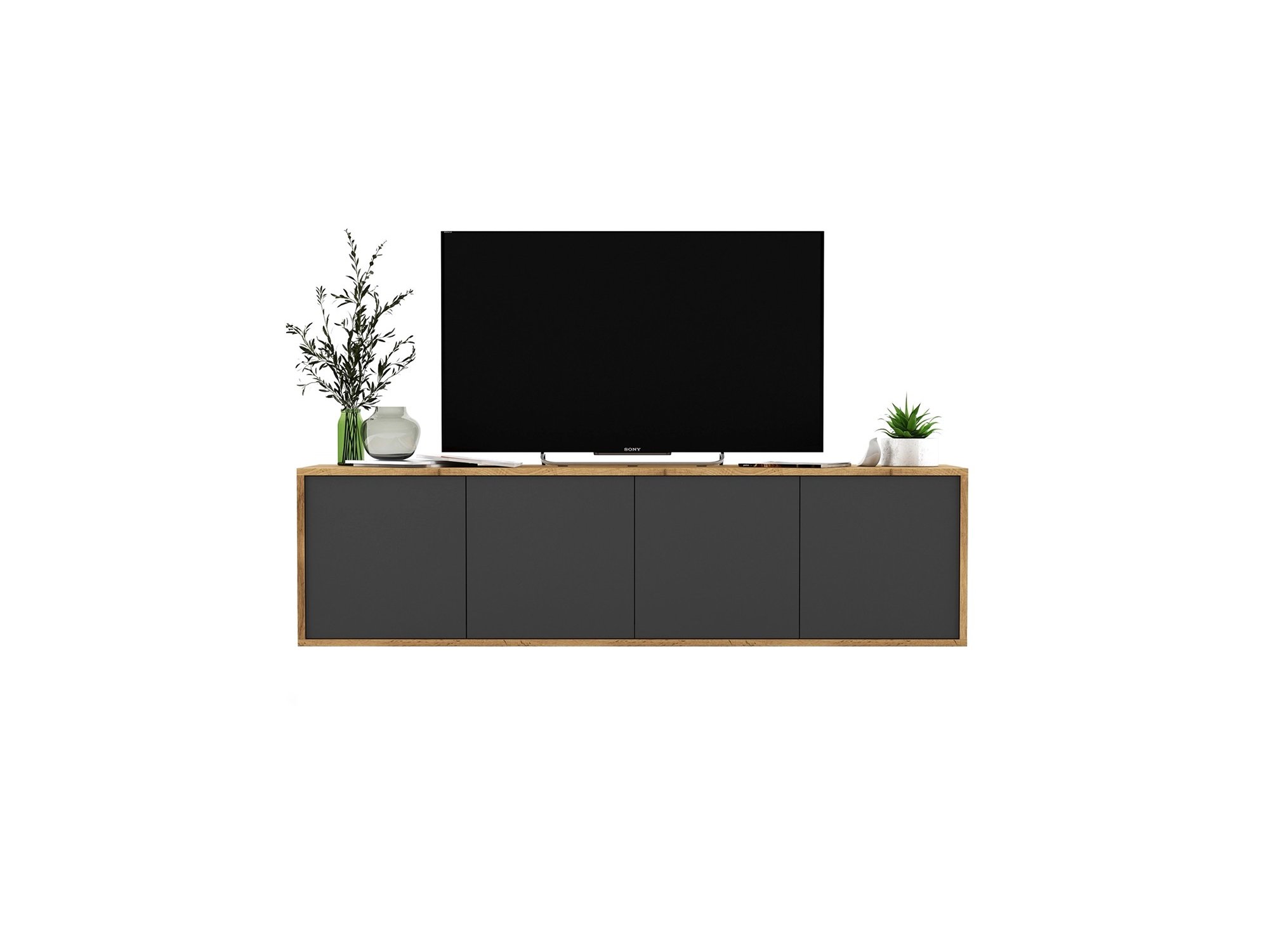 Wisząca Szafka RTV APOLLO 2 Loft Industrialna 150 cm Dąb wotan/grafit MAT