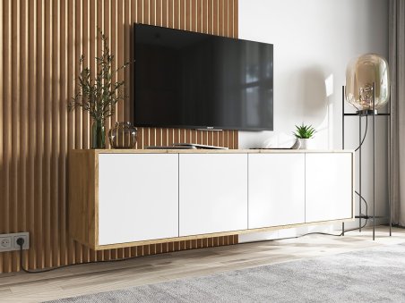 Wisząca Szafka RTV APOLLO 2 Loft Industrialna 150 cm Dąb wotan/biały MAT1