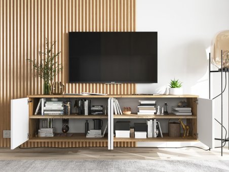 Wisząca Szafka RTV APOLLO 2 Loft Industrialna 150 cm Dąb wotan/biały MAT2