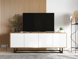 Szafka RTV Loft APOLLO 2,150 cm, Biała/Dąb Wotan, Stelaż, Dobra Cena, Sklep Online | Meble Lindner