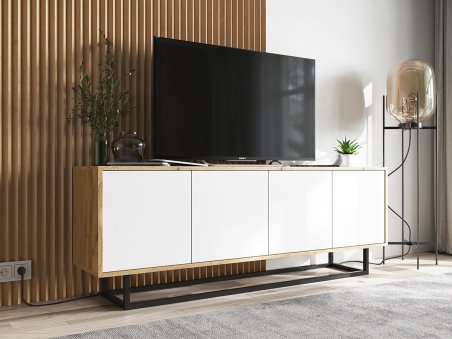 Szafka RTV Loft APOLLO 2,150 cm, Biała/Dąb Wotan, Stelaż, Dobra Cena, Sklep Online | Meble Lindner
