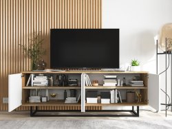 Szafka RTV Loft APOLLO 2,150 cm, Biała/Dąb Wotan, Stelaż, Dobra Cena, Sklep Online | Meble Lindner