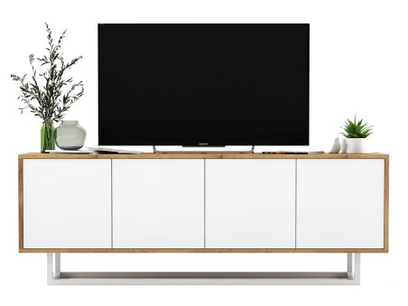 Nowoczesna Szafka RTV APOLLO 2 loft 150 cm stelaż dąb wotan/biały MAT3