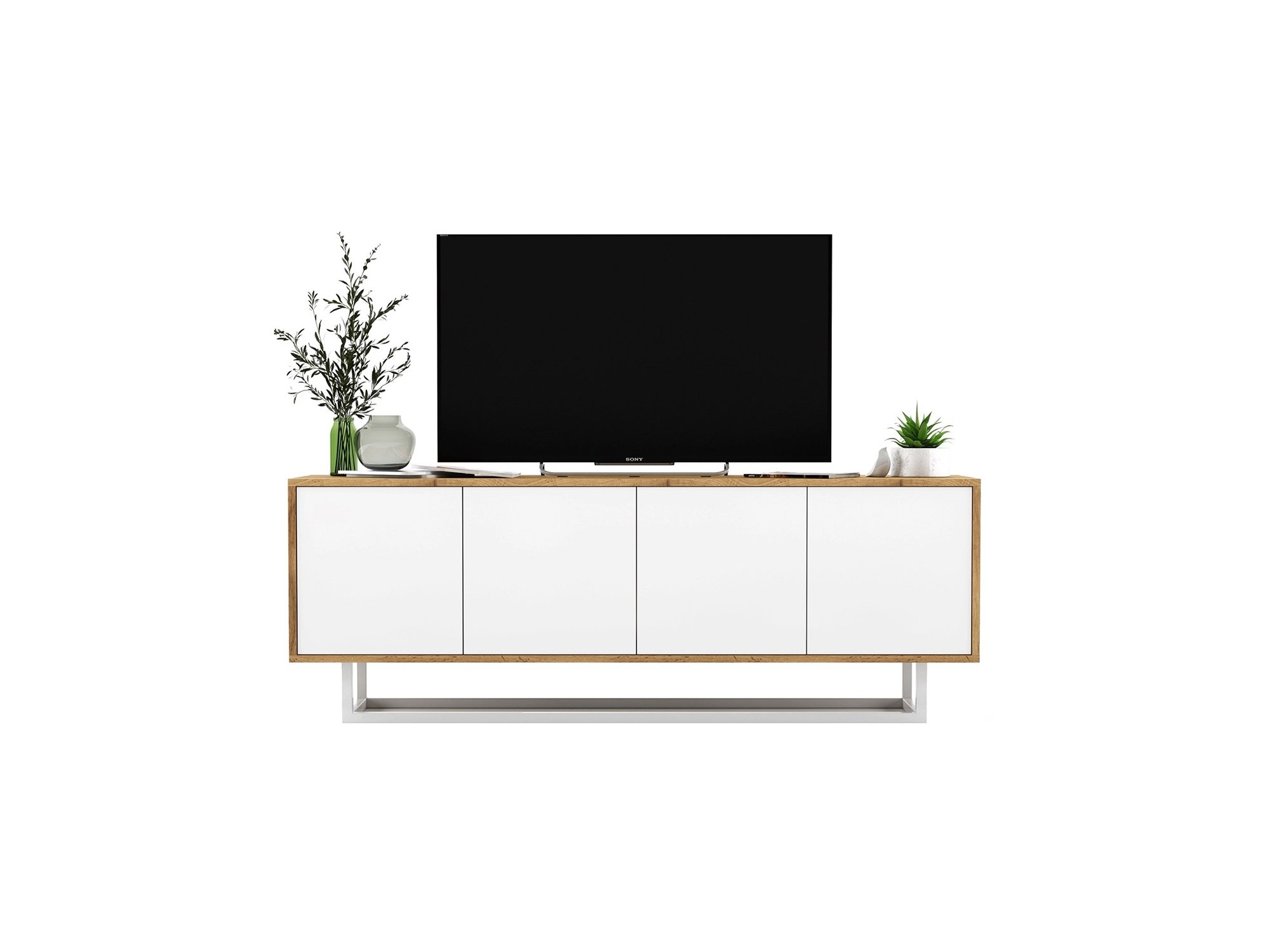 Szafka RTV Loft APOLLO 2,150 cm, Biała/Dąb Wotan, Stelaż, Dobra Cena, Sklep Online | Meble Lindner