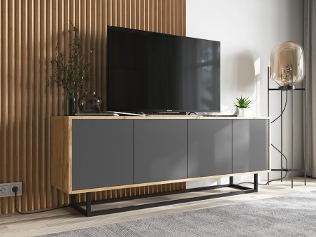 Nowoczesna Szafka RTV APOLLO 2 loft 150 cm stelaż dąb wotan/grafit MAT1