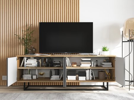 Nowoczesna Szafka RTV APOLLO 2 loft 150 cm stelaż dąb wotan/grafit MAT2