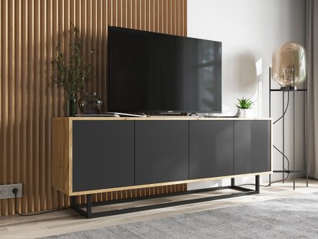 Szafka RTV Loft 150 cm APOLLO 2 Stelaż Dąb Wotan/Czarny MAT, Dobra Cena, Sklep Online1