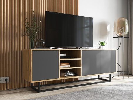 Szafka RTV APOLLO Loft Industrialna MAT 150 cm stelaż - dąb wotan/biały1