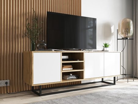 Szafka RTV APOLLO Loft Industrialna MAT 150 cm stelaż - dąb wotan/biały2