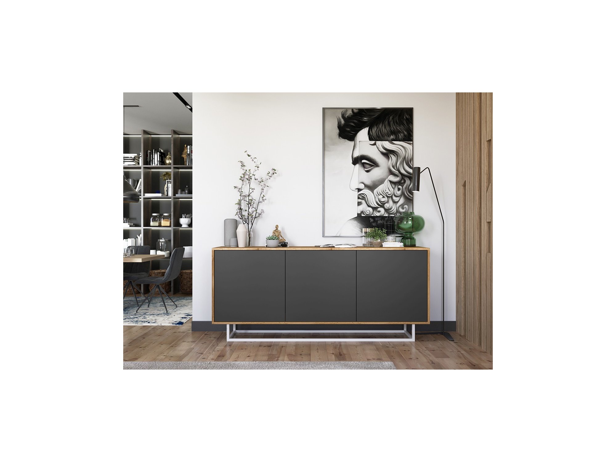 Nowoczesna Komoda APOLLO Loft Industrialna 168cm dąb wotan/grafit mat