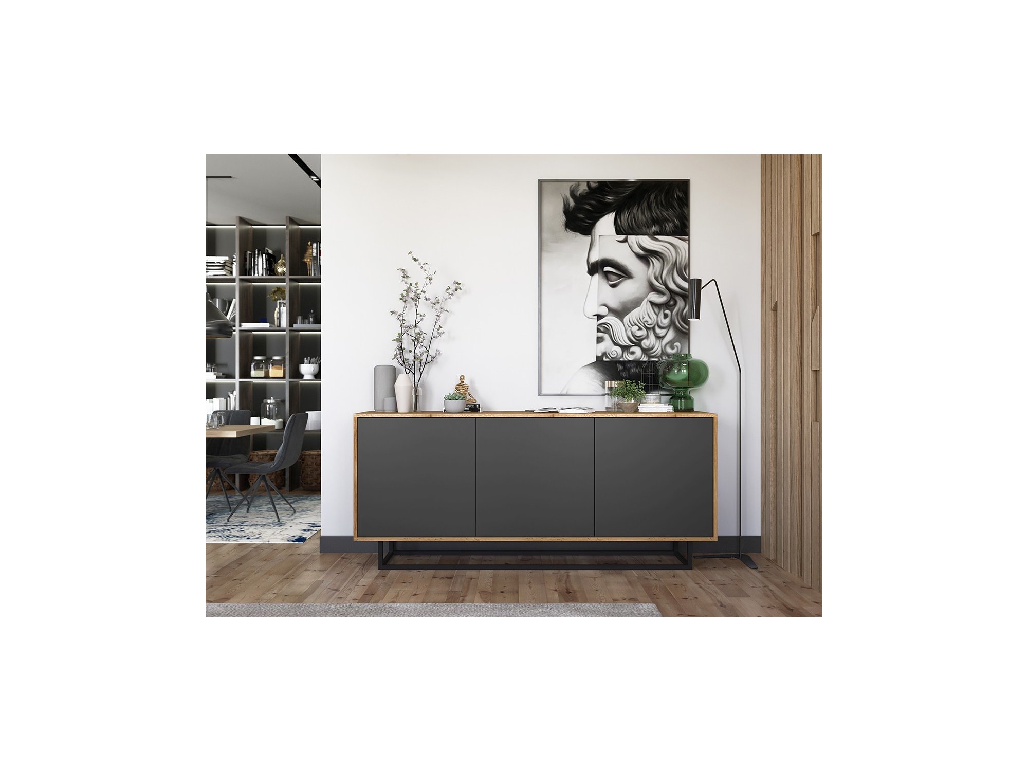 Nowoczesna Komoda APOLLO Loft Industrialna 168cm dąb wotan/grafit mat