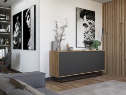 Nowoczesna Komoda APOLLO Loft Industrialna 168cm dąb wotan/grafit mat