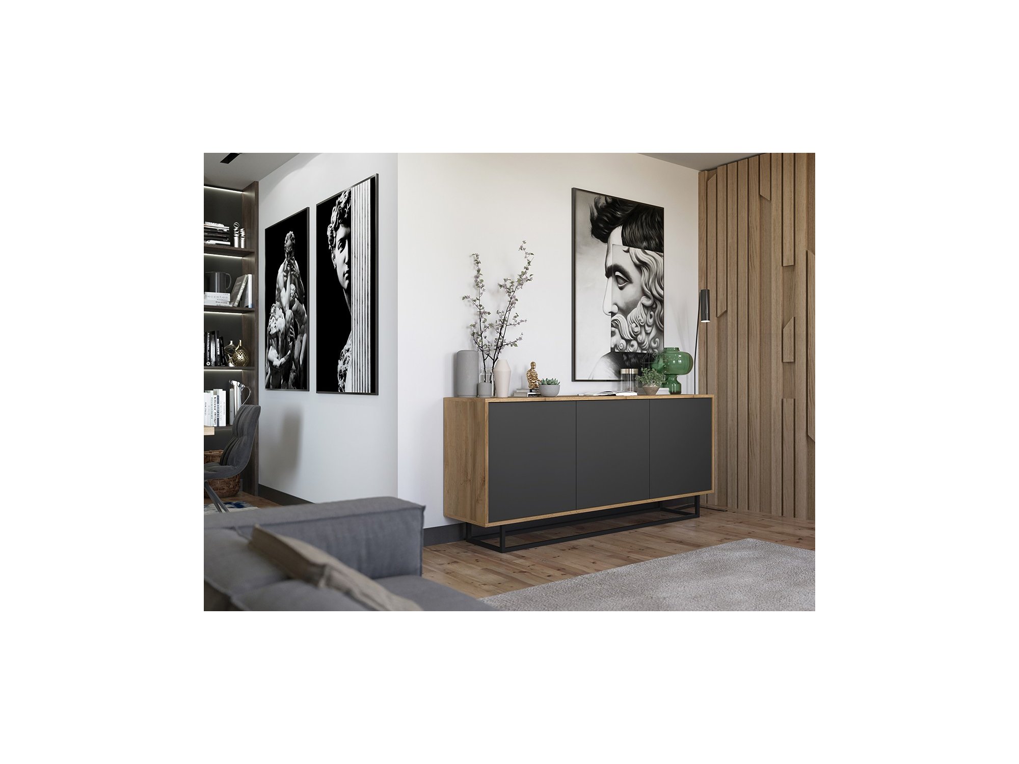 Nowoczesna Komoda APOLLO Loft Industrialna 168cm dąb wotan/grafit mat