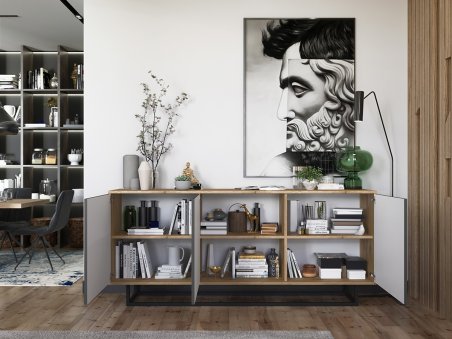 Nowoczesna Komoda APOLLO Loft Industrialna 168cm dąb wotan/grafit mat