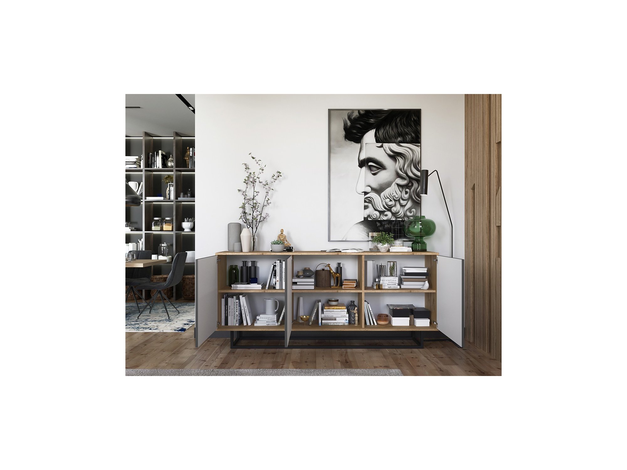 Nowoczesna Komoda APOLLO Loft Industrialna 168cm dąb wotan/grafit mat