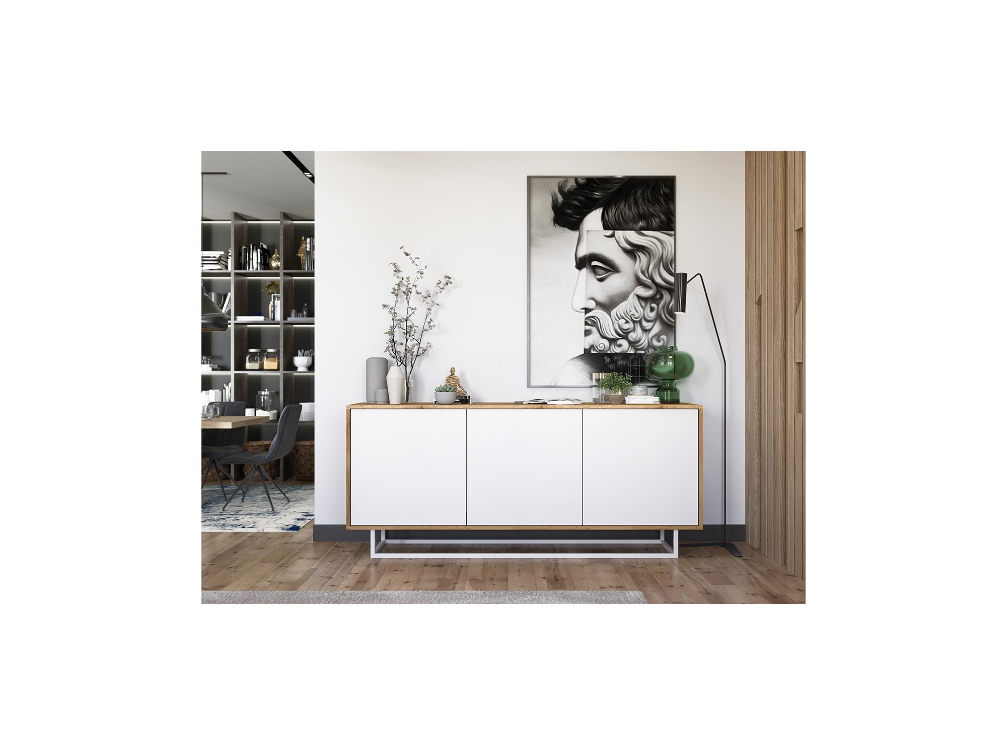 Nowoczesna Komoda APOLLO Loft Industrialna 168cm dąb wotan/biały mat