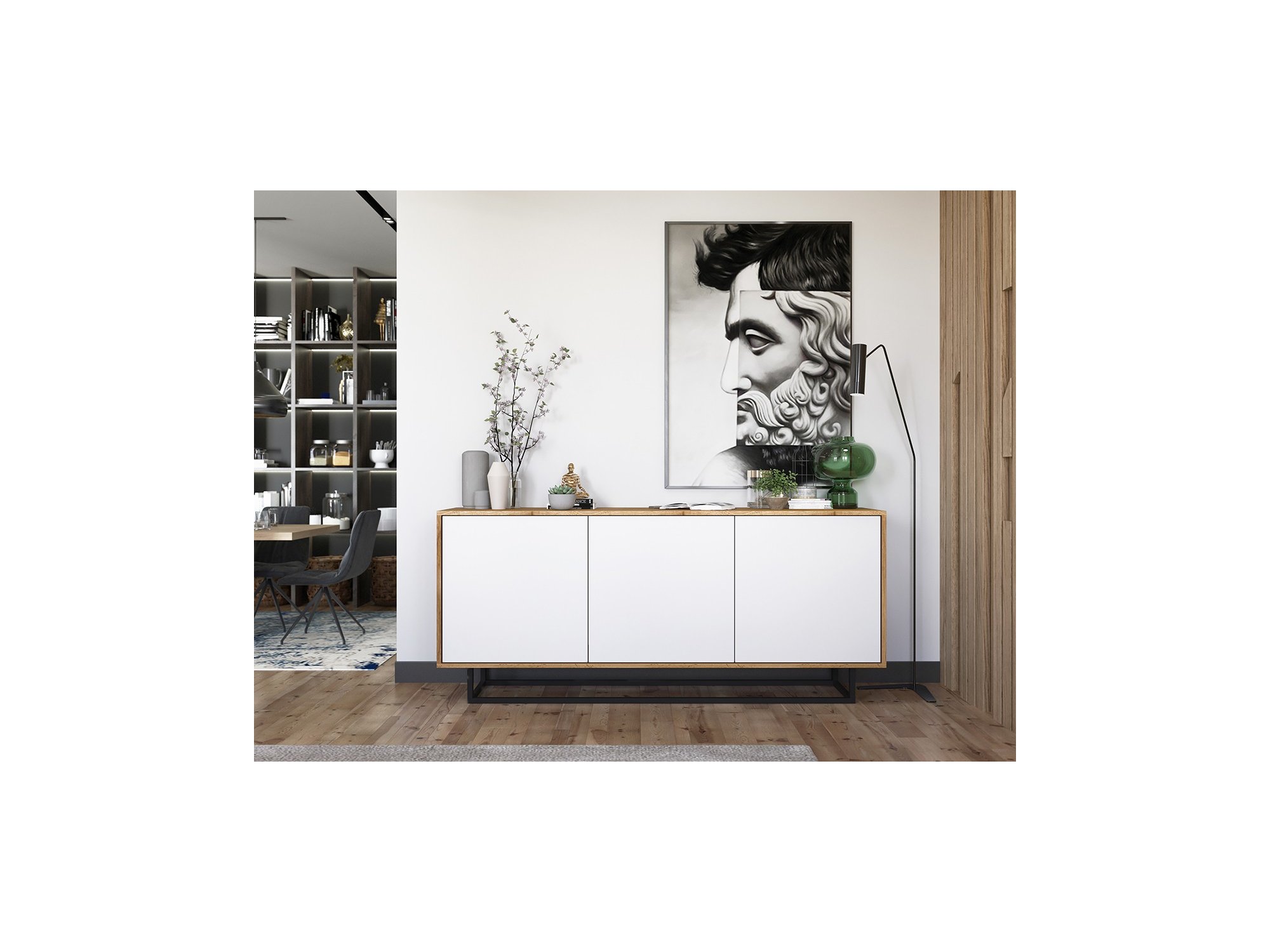 Nowoczesna Komoda APOLLO Loft Industrialna 168cm dąb wotan/biały mat