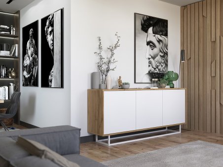 Nowoczesna Komoda APOLLO Loft Industrialna 168cm dąb wotan/biały mat