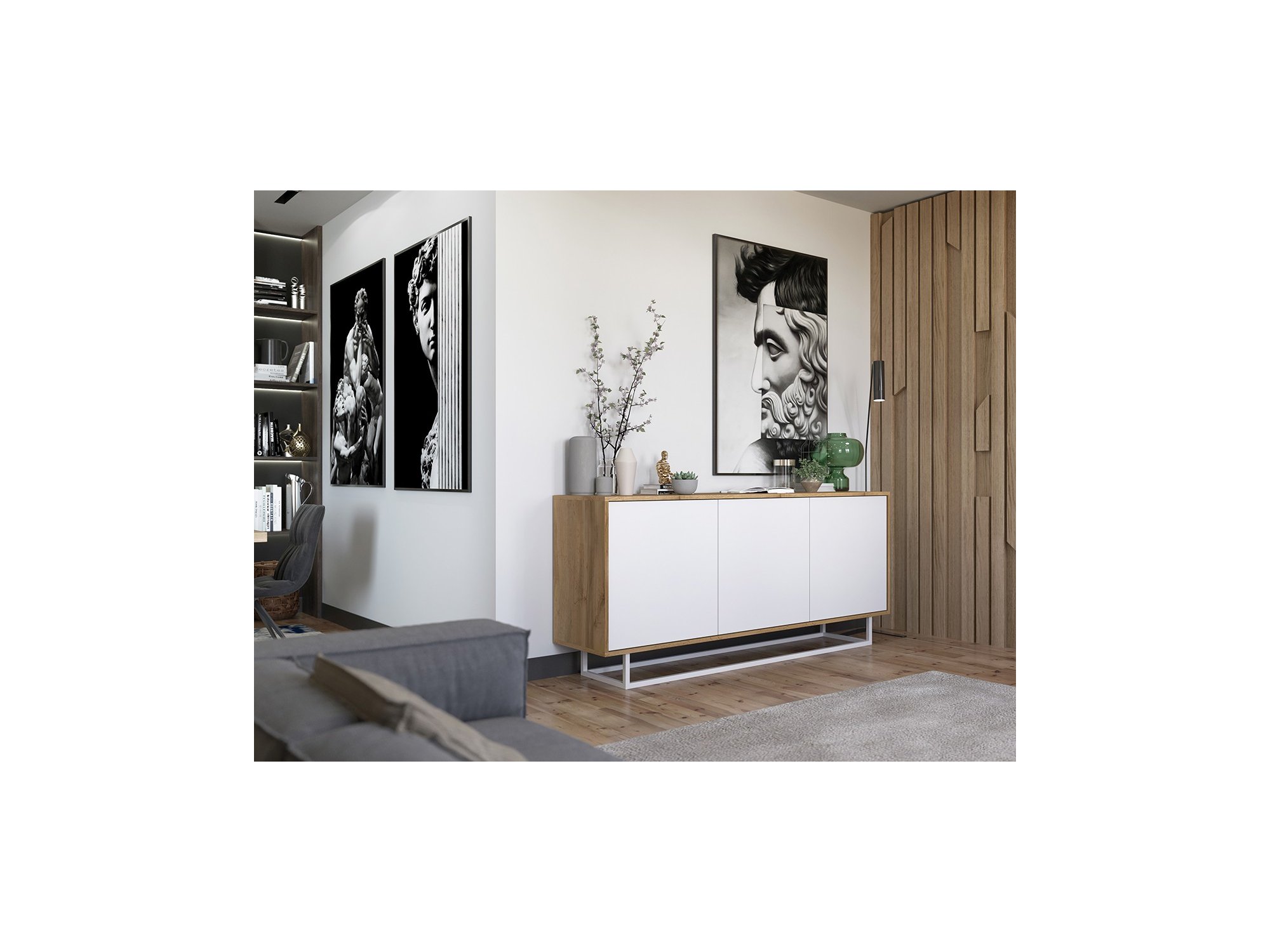 Nowoczesna Komoda APOLLO Loft Industrialna 168cm dąb wotan/biały mat