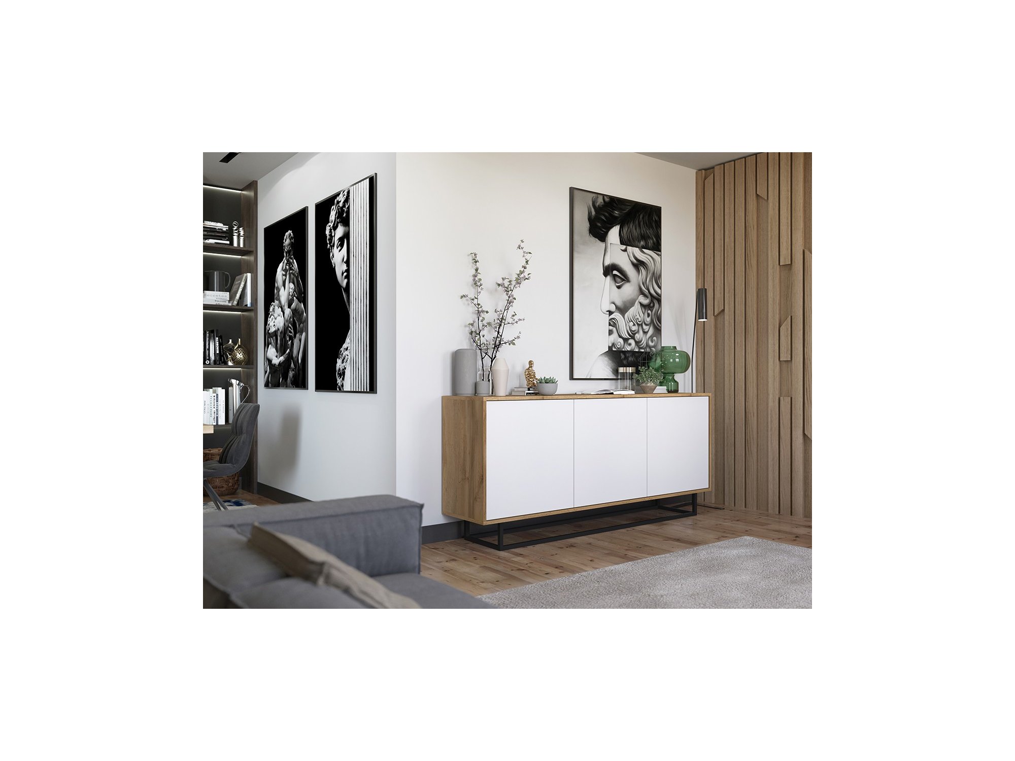 Nowoczesna Komoda APOLLO Loft Industrialna 168cm dąb wotan/biały mat