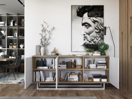 Nowoczesna Komoda APOLLO Loft Industrialna 168cm dąb wotan/biały mat