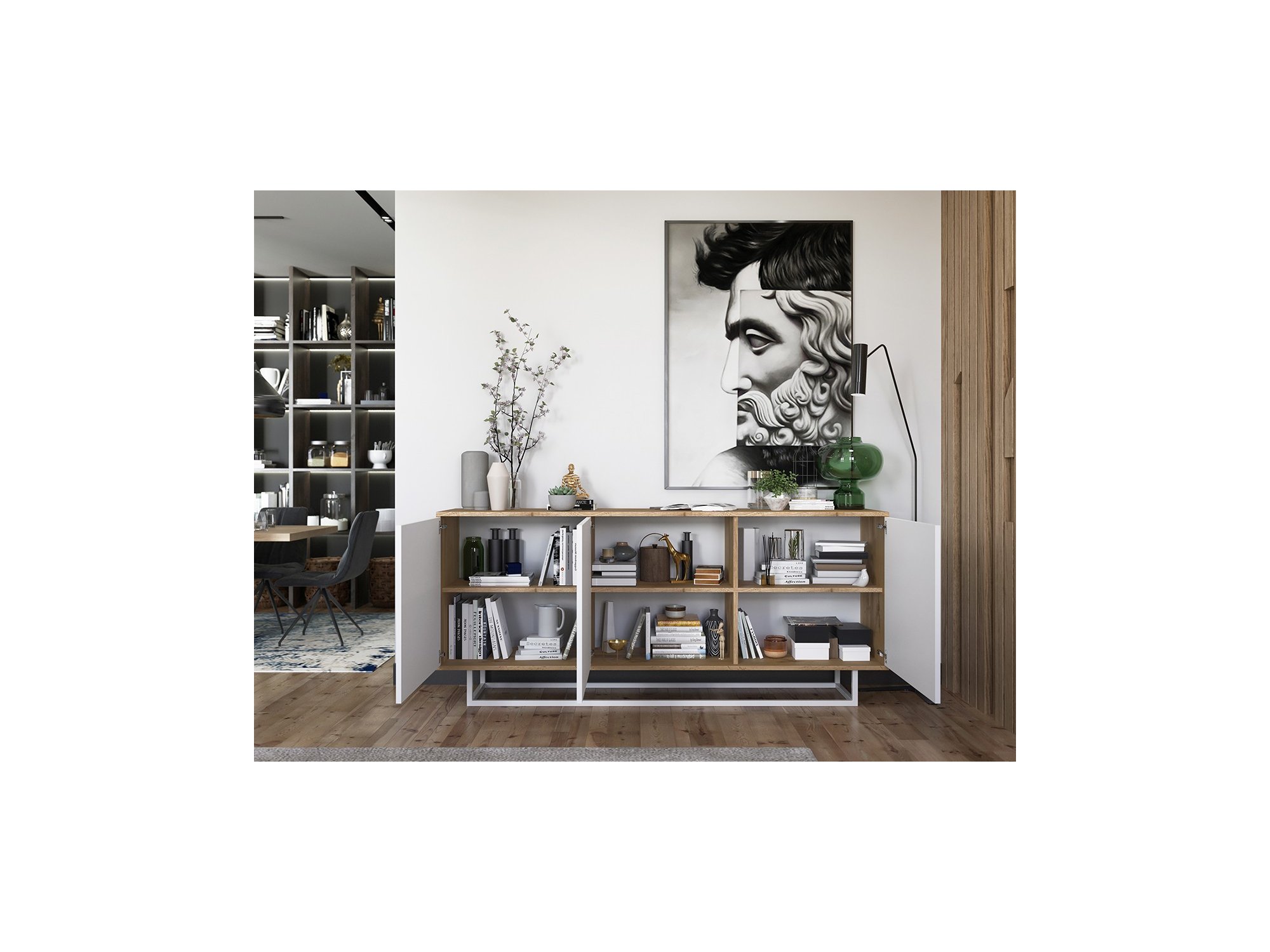 Nowoczesna Komoda APOLLO Loft Industrialna 168cm dąb wotan/biały mat