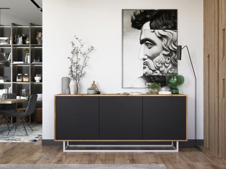 Nowoczesna Komoda APOLLO Loft Industrialna 168cm dąb wotan/czarny mat