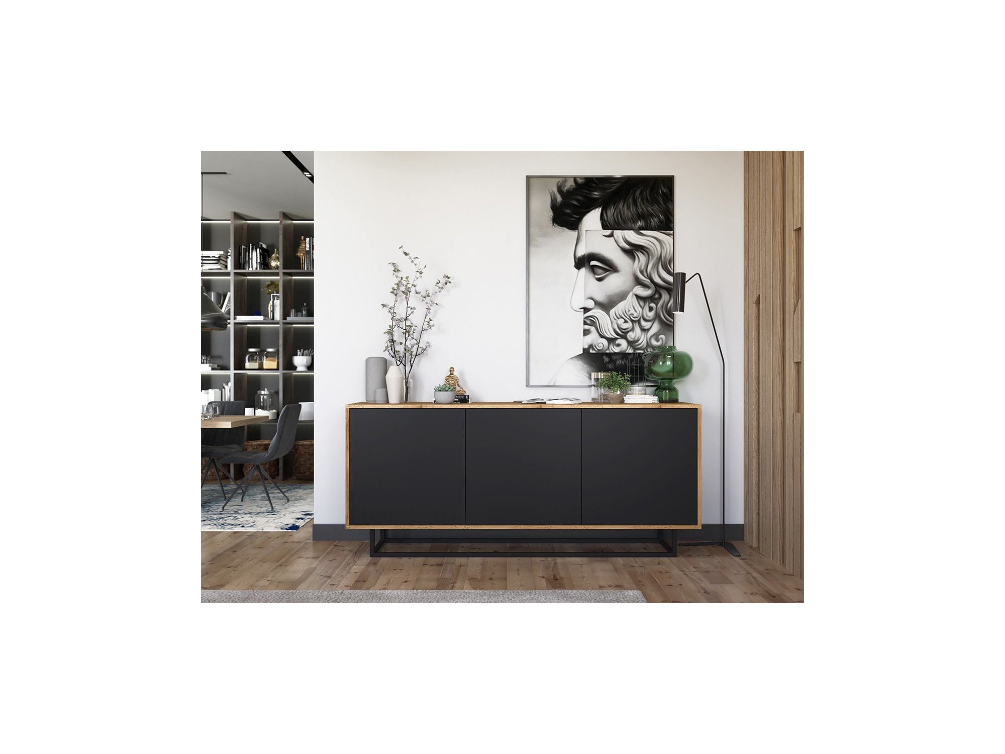 Nowoczesna Komoda APOLLO Loft Industrialna 168cm dąb wotan/czarny mat