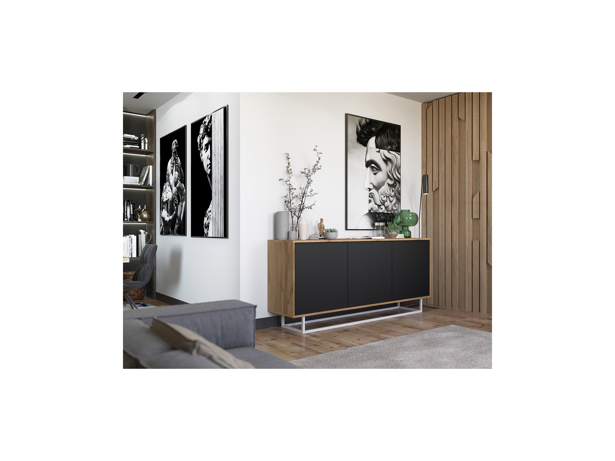 Nowoczesna Komoda APOLLO Loft Industrialna 168cm dąb wotan/czarny mat