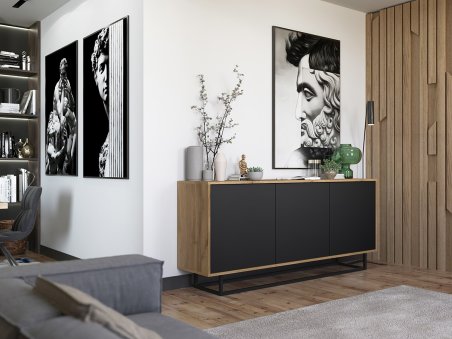 Nowoczesna Komoda APOLLO Loft Industrialna 168cm dąb wotan/czarny mat1