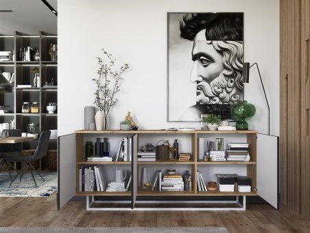 Nowoczesna Komoda APOLLO Loft Industrialna 168cm dąb wotan/czarny mat