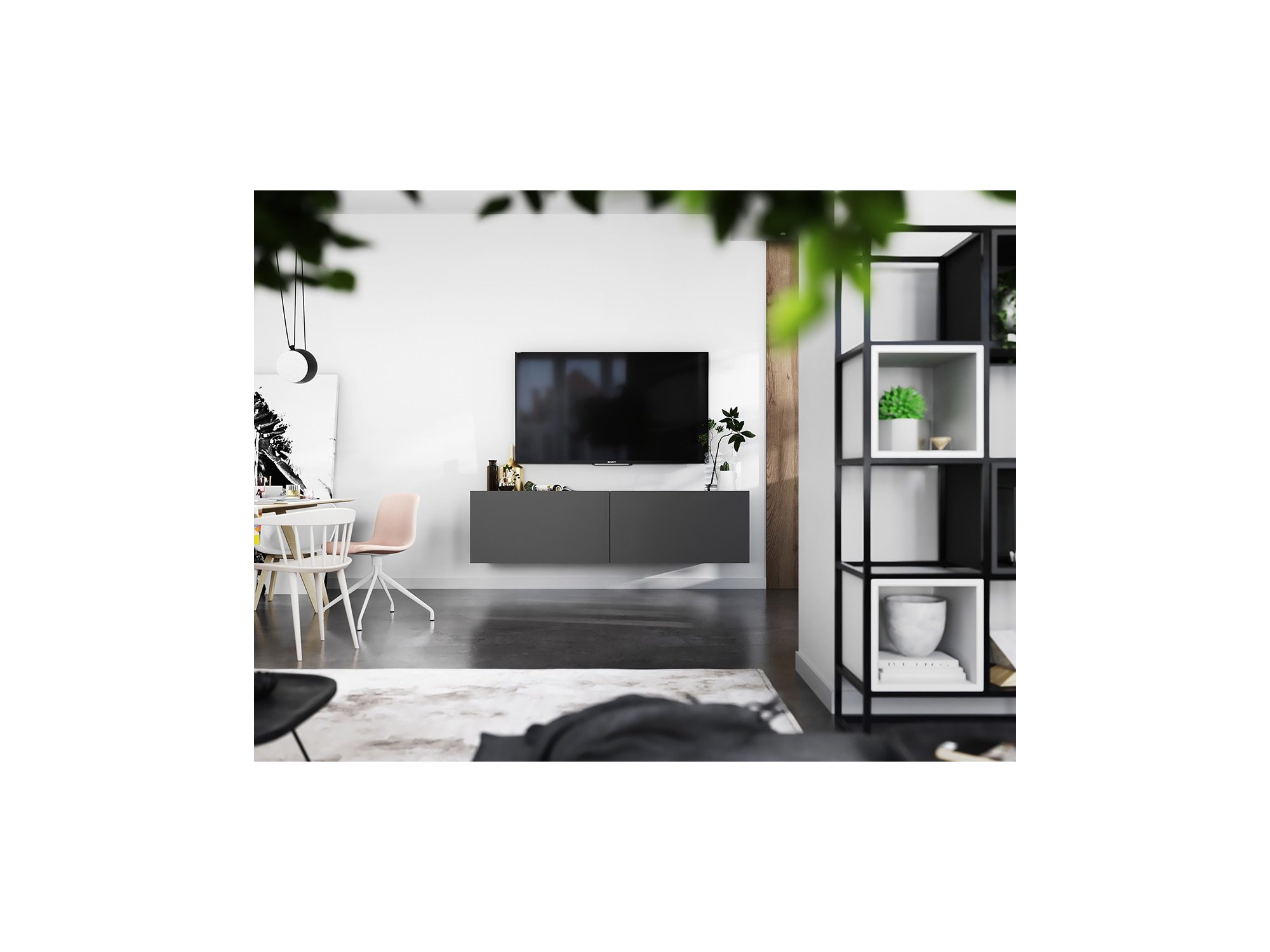 Wisząca Szafka RTV ENJOY Loft Industrialna 120 cm kolor grafit MAT