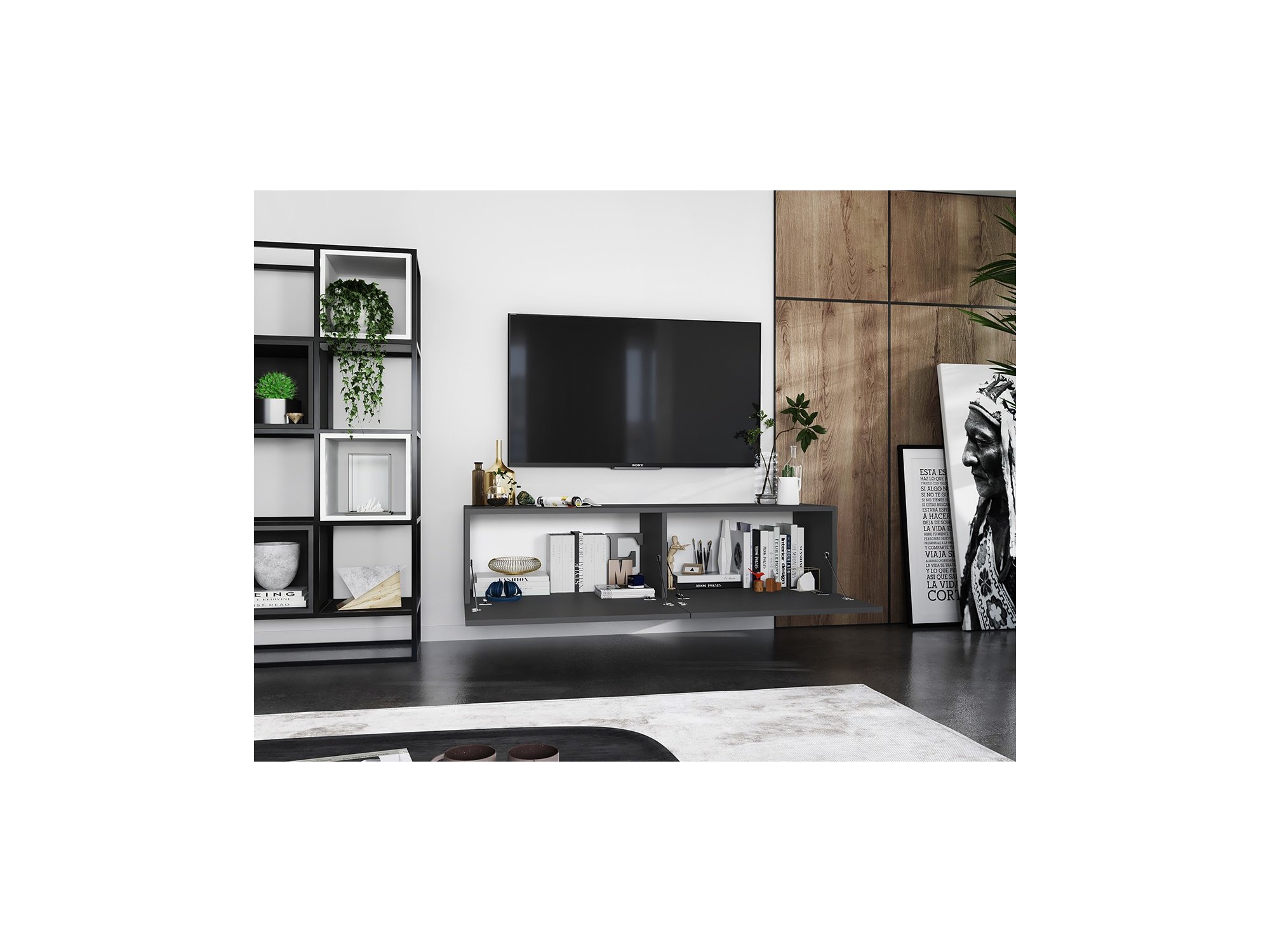 Wisząca Szafka RTV ENJOY Loft Industrialna 120 cm kolor grafit MAT