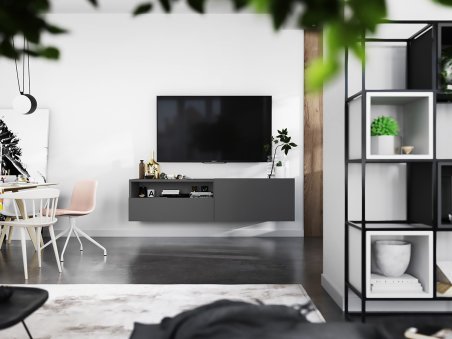 Wisząca Szafka RTV ENJOY Loft Industrialna szuflada 120 cm kolor grafit MAT1