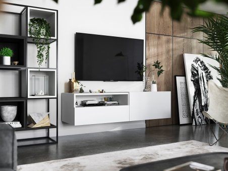 Wisząca Szafka RTV ENJOY Loft Industrialna szuflada 120 cm kolor biały MAT2