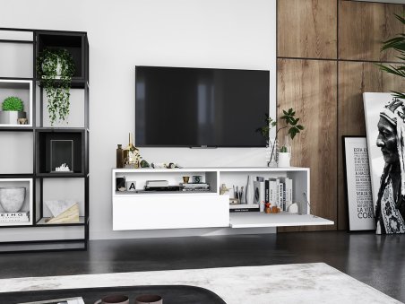 Wisząca Szafka RTV ENJOY Loft Industrialna szuflada 120 cm kolor biały MAT3