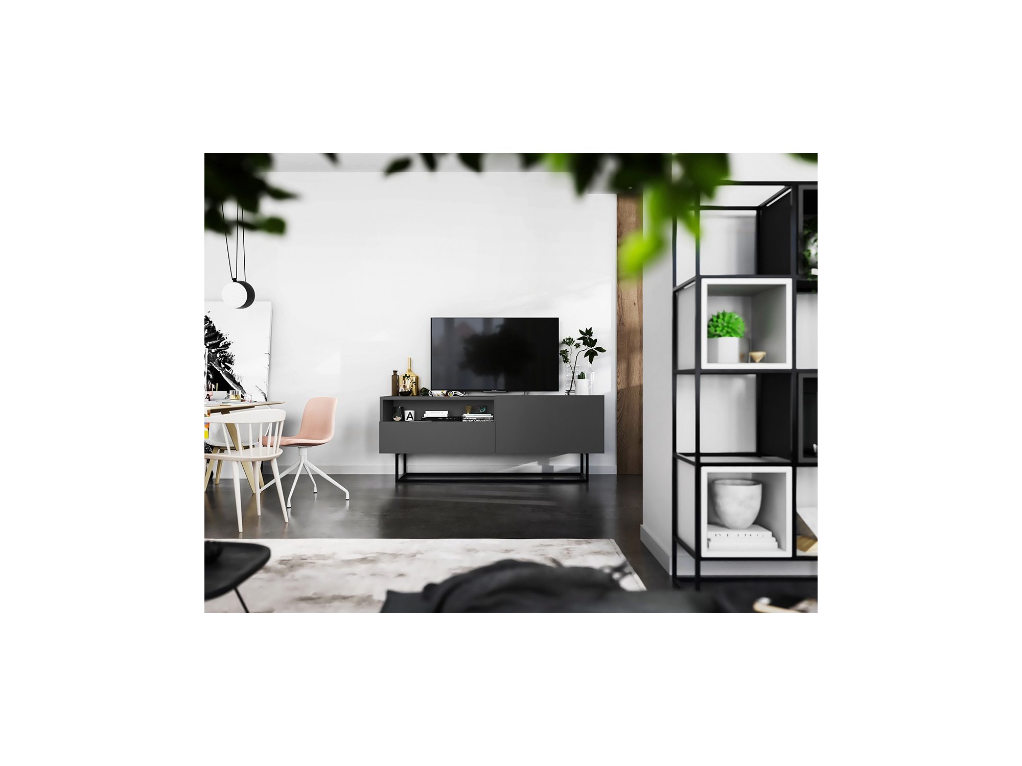 Szafka RTV ENJOY Loft Industrialna szuflada 120 cm stelaż kolor grafit