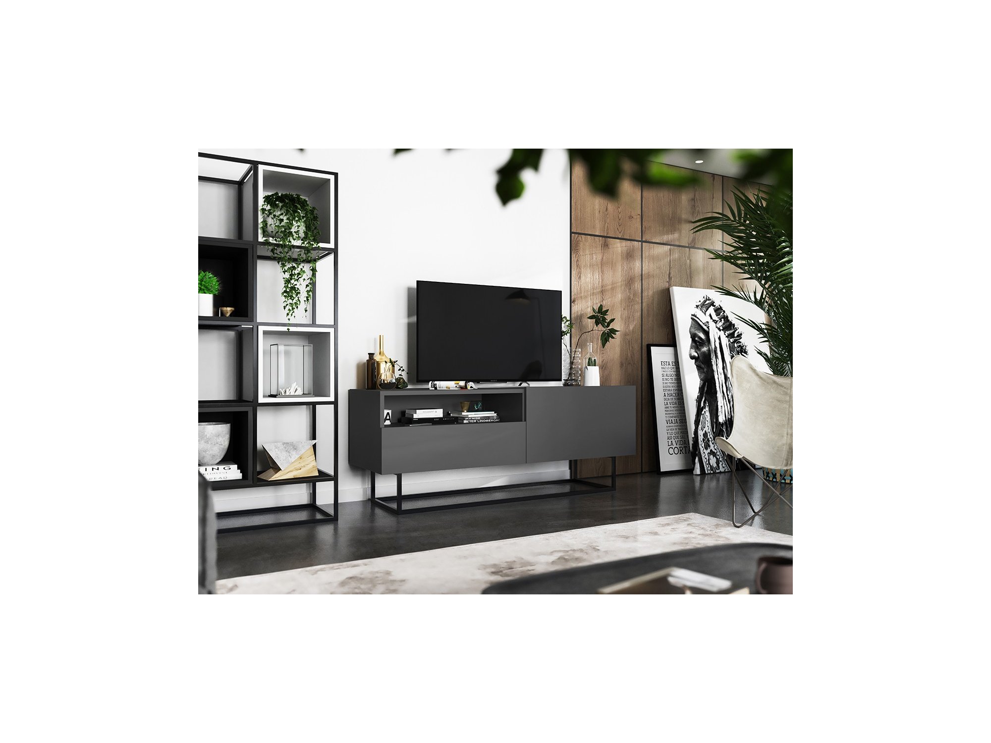 Szafka RTV ENJOY Loft Industrialna szuflada 120 cm stelaż kolor grafit