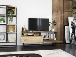 Szafka RTV ENJOY Loft Industrialna szuflada 120 cm stelaż kolor dąb artisan