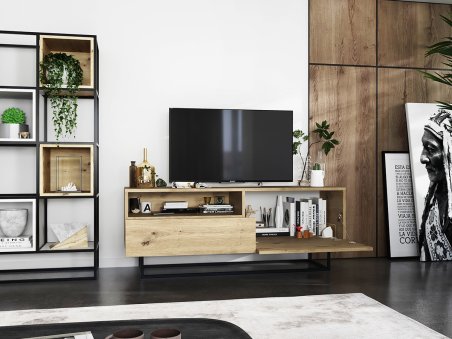 Szafka RTV ENJOY Loft Industrialna szuflada 120 cm stelaż kolor dąb artisan3