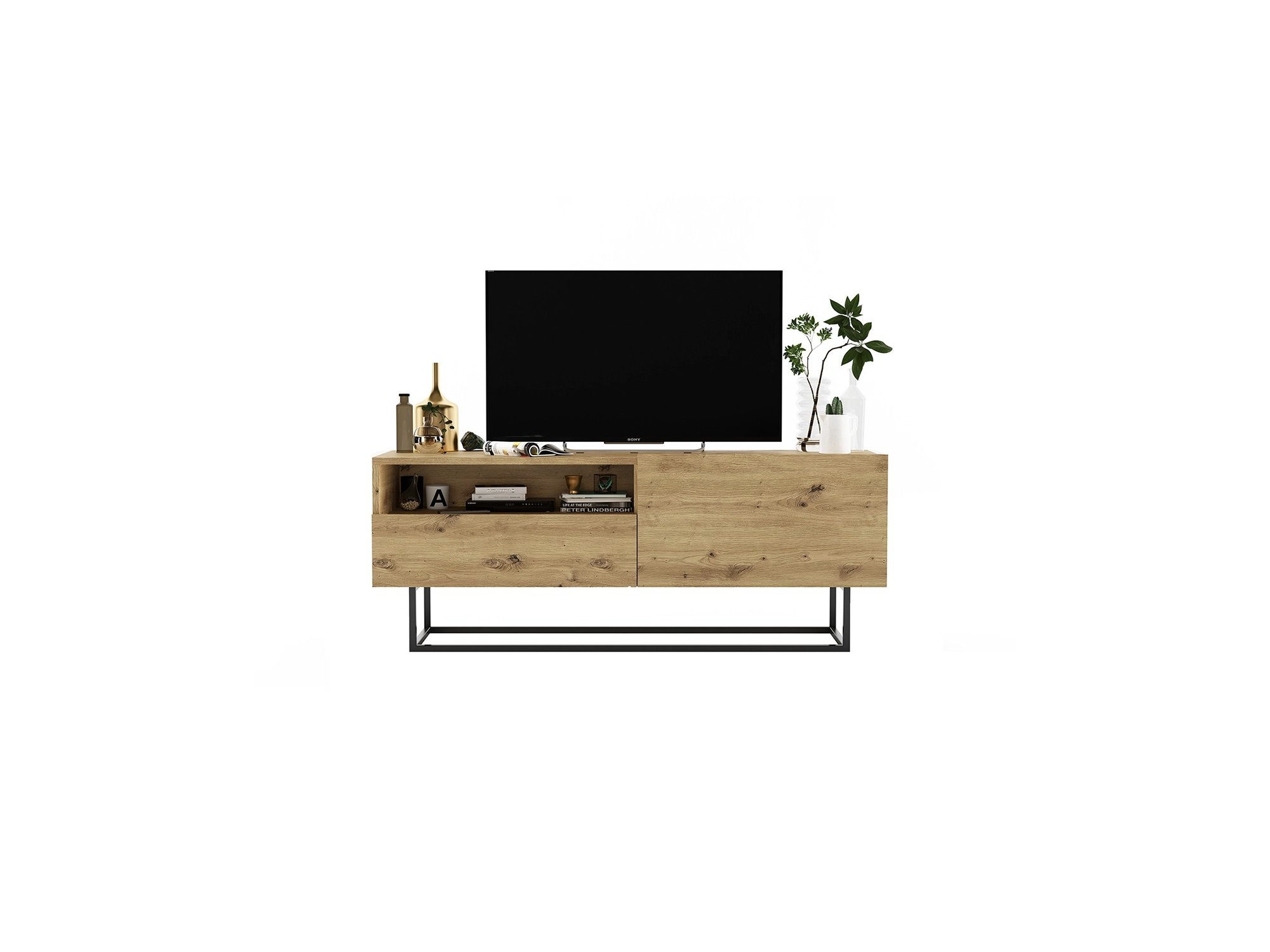 Szafka RTV ENJOY Loft Industrialna szuflada 120 cm stelaż kolor dąb artisan