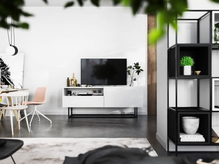 Szafka RTV ENJOY Loft Industrialna szuflada 120 cm stelaż kolor biały1